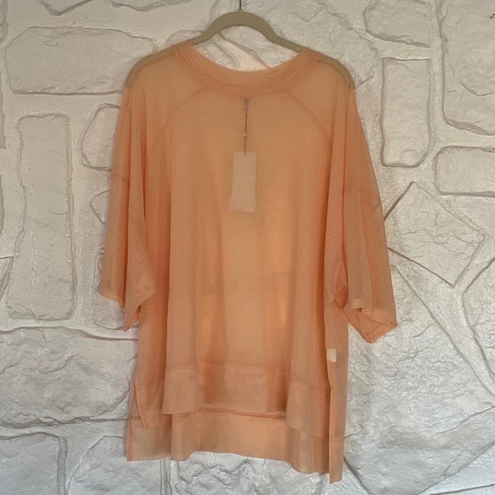 Relaxed Peach Sheer Short-Sleeve Tunic